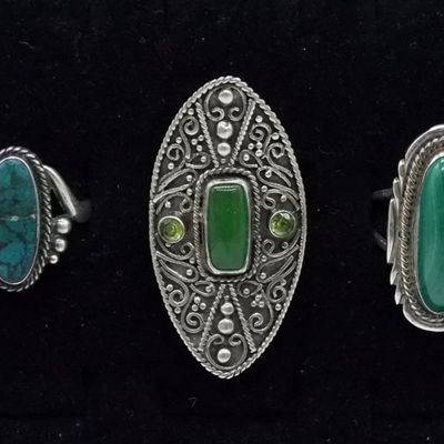 Malachite, Onyx, Turquoise Ring Lot