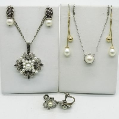 Sterling Pearl Earrings & Necklaces