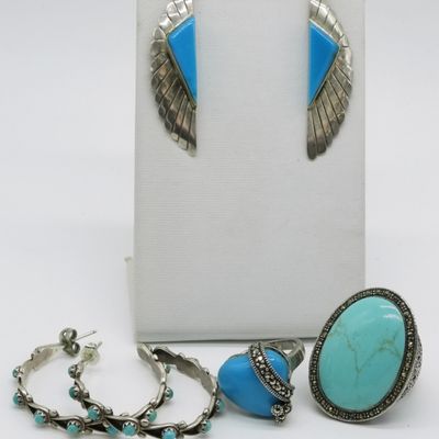 Turquoise Sterling Jewelry Lot, 4 Pieces
