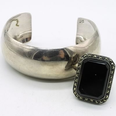 Mexico Sterling Bracelet & Onyx Ring