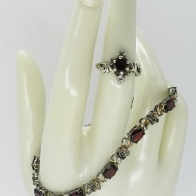 Sterling Garnet Ring and Bracelet Set