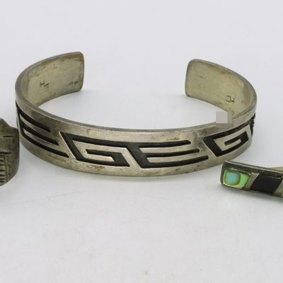 Sterling Onyx & Abalone Clip, Ring & Bracelet