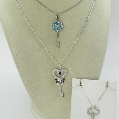 Sterling Silver Key Pendant Necklaces, Set of 3