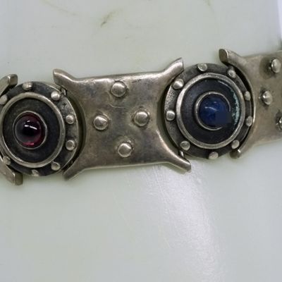 Modernist Sterling Gemstone Bracelet