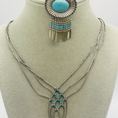 Sterling Silver Turquoise Pendant Necklace Set