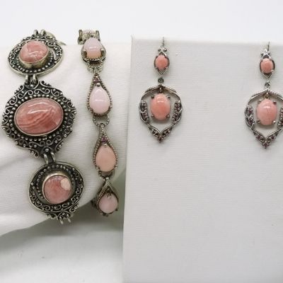 Rhodochrosite Sterling Bracelet & Earrings