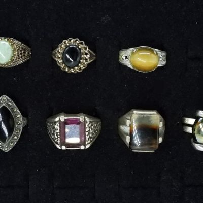 Agate, Onyx, Amethyst, Jade Sterling Rings