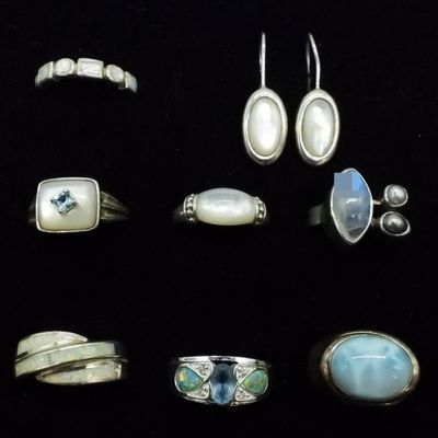 Sterling Larimar, Opal, Moonstone Jewelry Lot