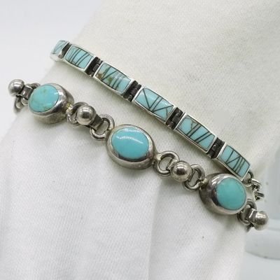 Two Sterling Turquoise Bracelets, Mexico