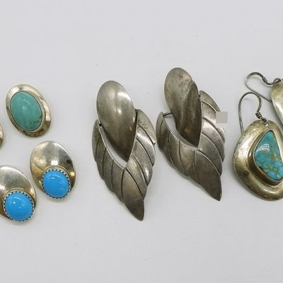 4 Pair of Sterling Turquoise Earrings