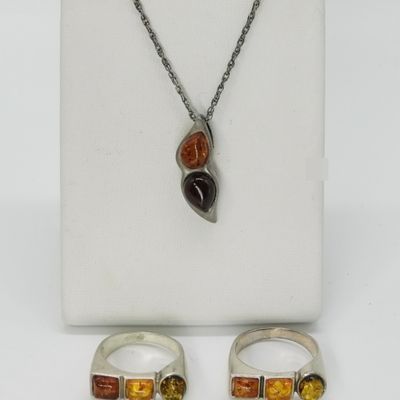 Sterling Amber Necklace & Ring Set