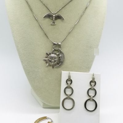3 Pendants, 2 Chains, 2 Pair Earrings - Sterling