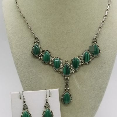 L. Begay 925 Malachite Necklace & Earring Set