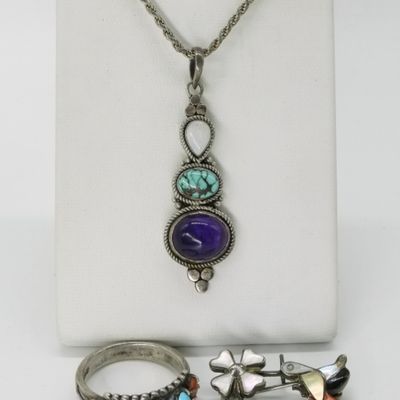 Sterling Silver Zuni Jewelry Lot, Turquoise Coral