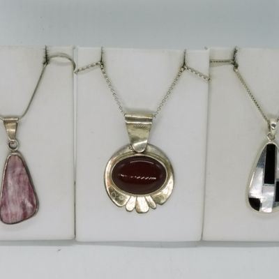 3 Sterling Gemstone Pendant Necklaces
