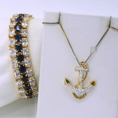 Nautical Necklace & Bracelet, Gold Tone Sterling