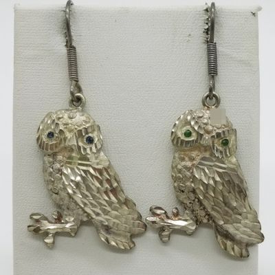 Taxco Sterling Owl Pierced Earrings