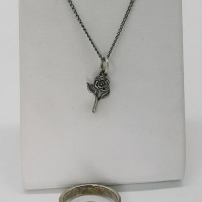 Sterling Marcasite Rose Ring & Pendant