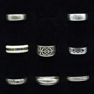 8 Wedding Bands, Sterling & Enamel