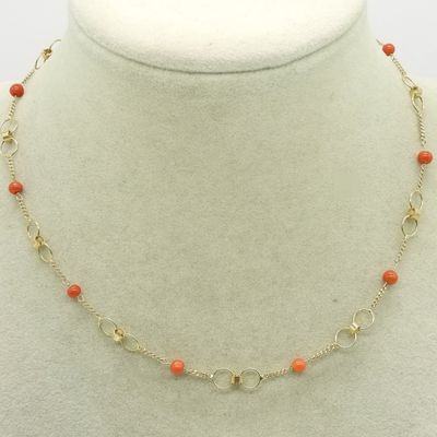 18K Gold Necklace with Orange Beads