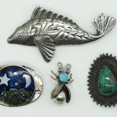 Four Vintage Sterling Brooches