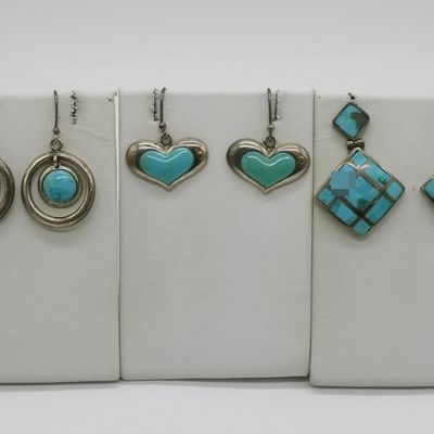 Three Pair of Sterling, Turquoise Earrings