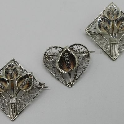 Sterling Botanical Brooches, Set of 3