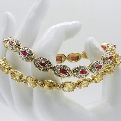 Two 925 Citrine and Garnet Gold Tone Bracelets