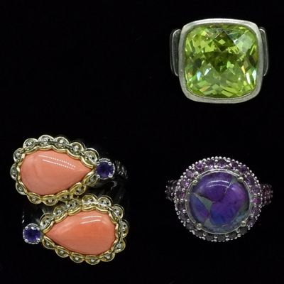 3 Sterling Gemstone Ring Lot