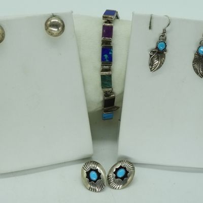 Four Southwest Turquoise, Sterling Pieces