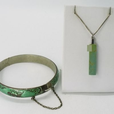 Green Turquoise Necklace & Siam Bangle