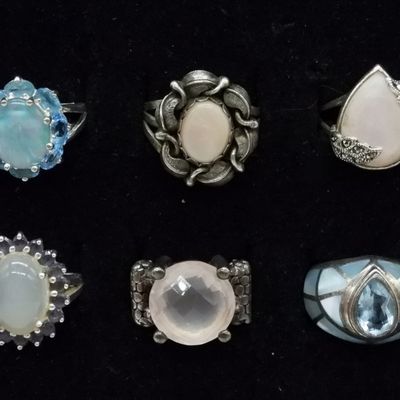 6 Sterling Fashion Gemstone Rings