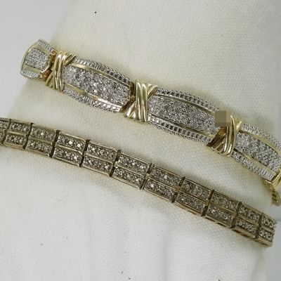 2 Sterling Gold Tone Rhinestone Bracelets