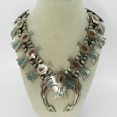 Sterling Silver Squash Blossom Necklace, Turquoise