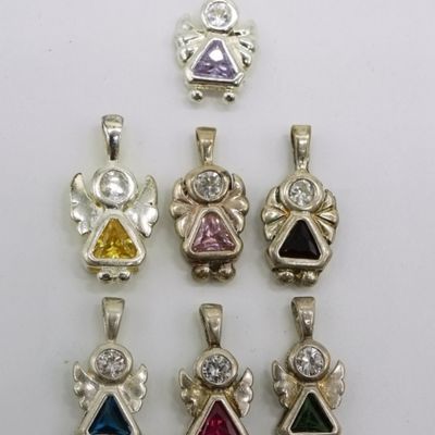 Sterling Silver Gemstone Angel Pendants, Set of 7