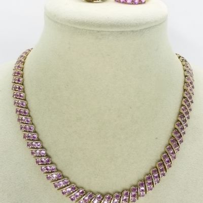 Sterling Gold Tone Pink Gemstone Necklace
