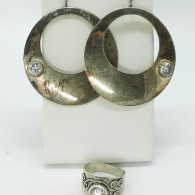 Large Sterling Earrings & Matching Ring