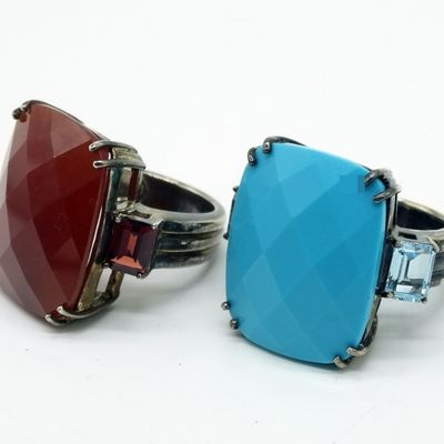 Sterling Turquoise & Garnet Ring Pair