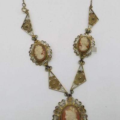 900 Silver, Cameo Necklace for Repair