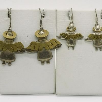 2 Pair Sterling Angel Earrings, Mexico