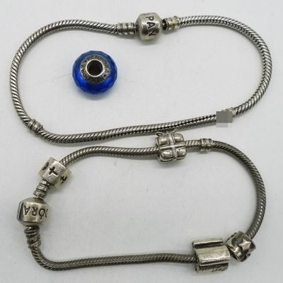 Two Sterling Pandora Charm Bracelets - 5 Beads