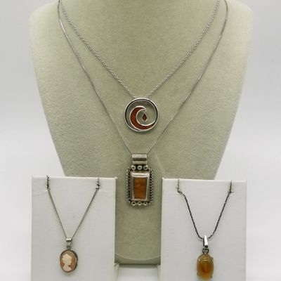 Four Sterling Gemstone Fashion Necklaces