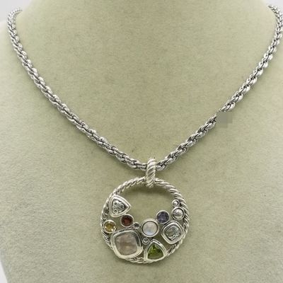 Mixed Gemstone Sterling Pendant on Thick Chain