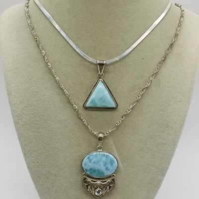 2 Sterling Larimar Pendant Necklaces