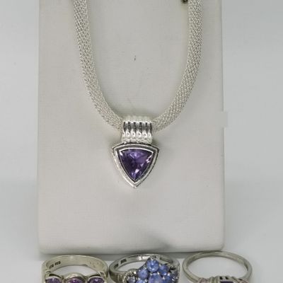 Sterling Amethyst Necklace & Rings