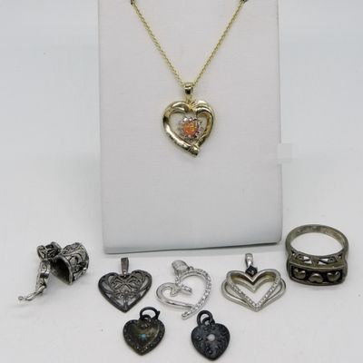 8 Pieces of Sterling Heart Shaped Jewelry