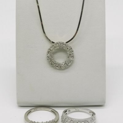 Sterling Silver Diamond Pendant & Rings