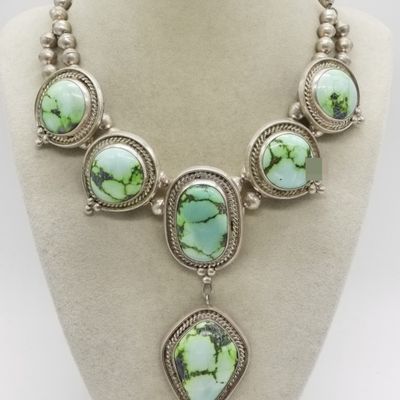 Sterling Silver Turquoise Pendant Necklace, 90.6 D