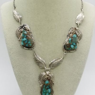 Sterling Turquoise Feather Necklace