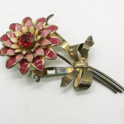 Vintage Sterling, Gold Tone Flower Brooch
